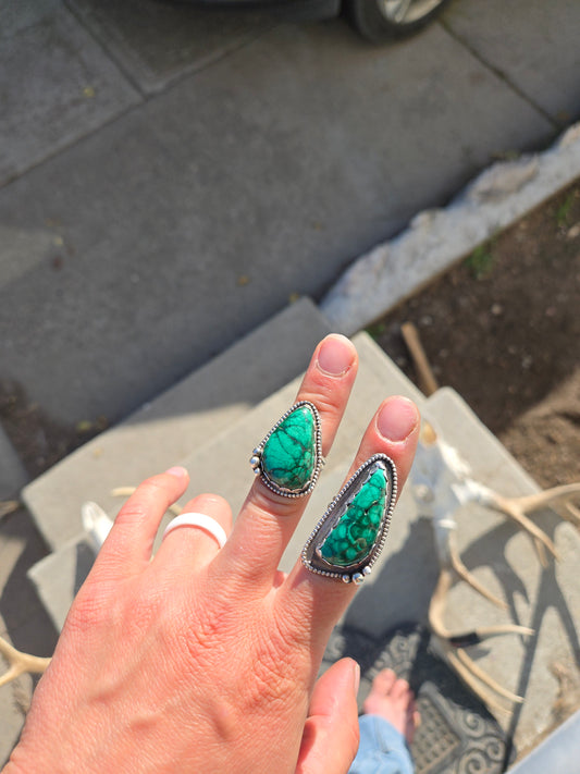 Elongated Shadow Box Malachite Ring